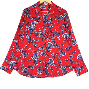 Express Red and Blue Floral Button Down Shirt